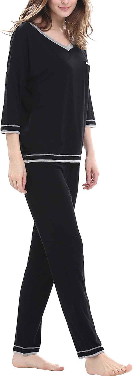 Womens Pajama Sets Long Sleeve Sleepwear Button Down Shirt Nightwear Soft PJ Lounge Set