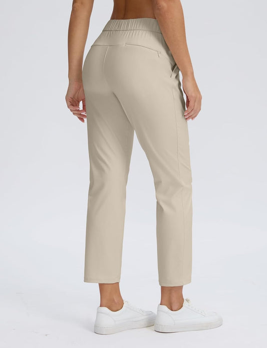 Seamaid Women's Golf Pants with Deep Pockets 7/8 Stretch Athletic Travel Pants for Casual Lounge Cream L