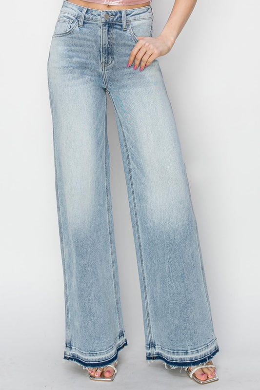 Risen Women's High Rise Wide Leg Jeans
