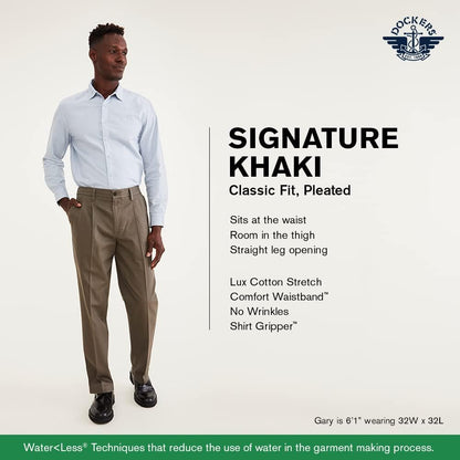 Dockers Men's Classic Fit Signature Lux Cotton Stretch Pants-Pleated (Regular and Big & Tall)