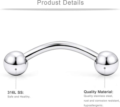 Ruifan 316L Surgical Steel Curved Barbell Snake Eyes Tongue Ring Piercing 16G 14G 4-16PCS