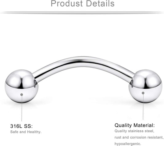 Ruifan 316L Surgical Steel Curved Barbell Snake Eyes Tongue Ring Piercing 16G 14G 4-16PCS