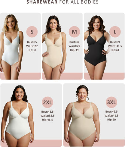 FeelinGirl Shapewear Bodysuits for Women Tummy Control Body Suits Deep V Neck Corset Body Shaper Tops