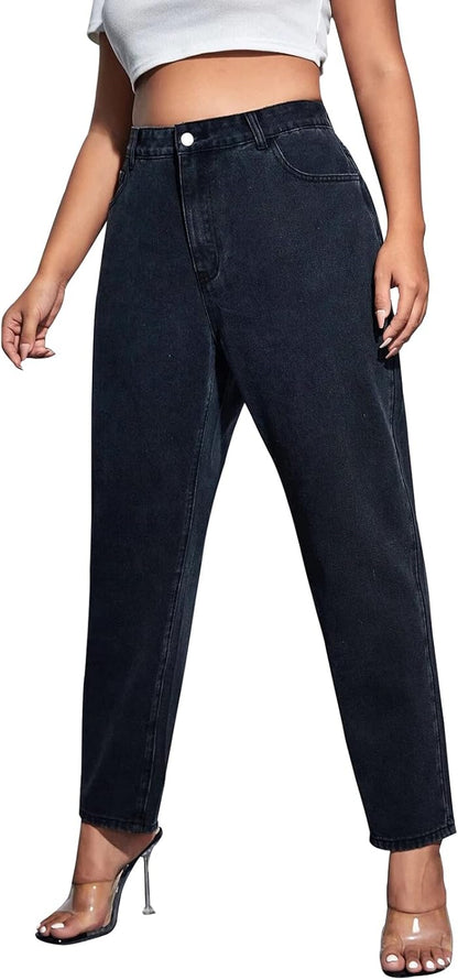LEIJIJEANS Plus Size Women for Jeans Straight Fitting High Stretchy Jeans Highwaist Light Blue Full Length Mom Pants