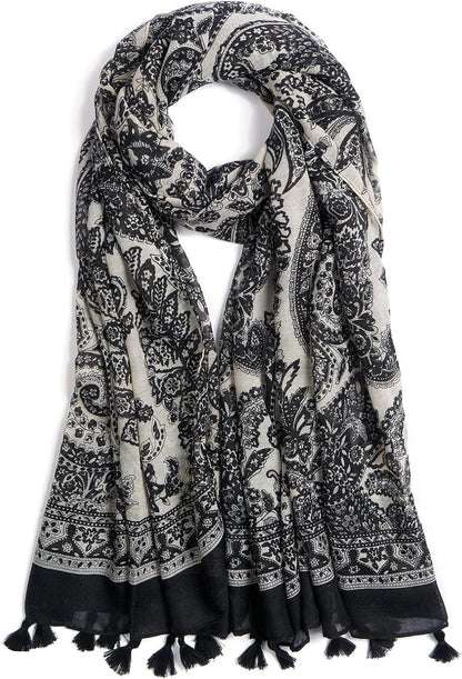 Scarf for Women Lightweight Fashion Floral Printed Scarves Boho Fall Winter Fringed Shawl Wraps