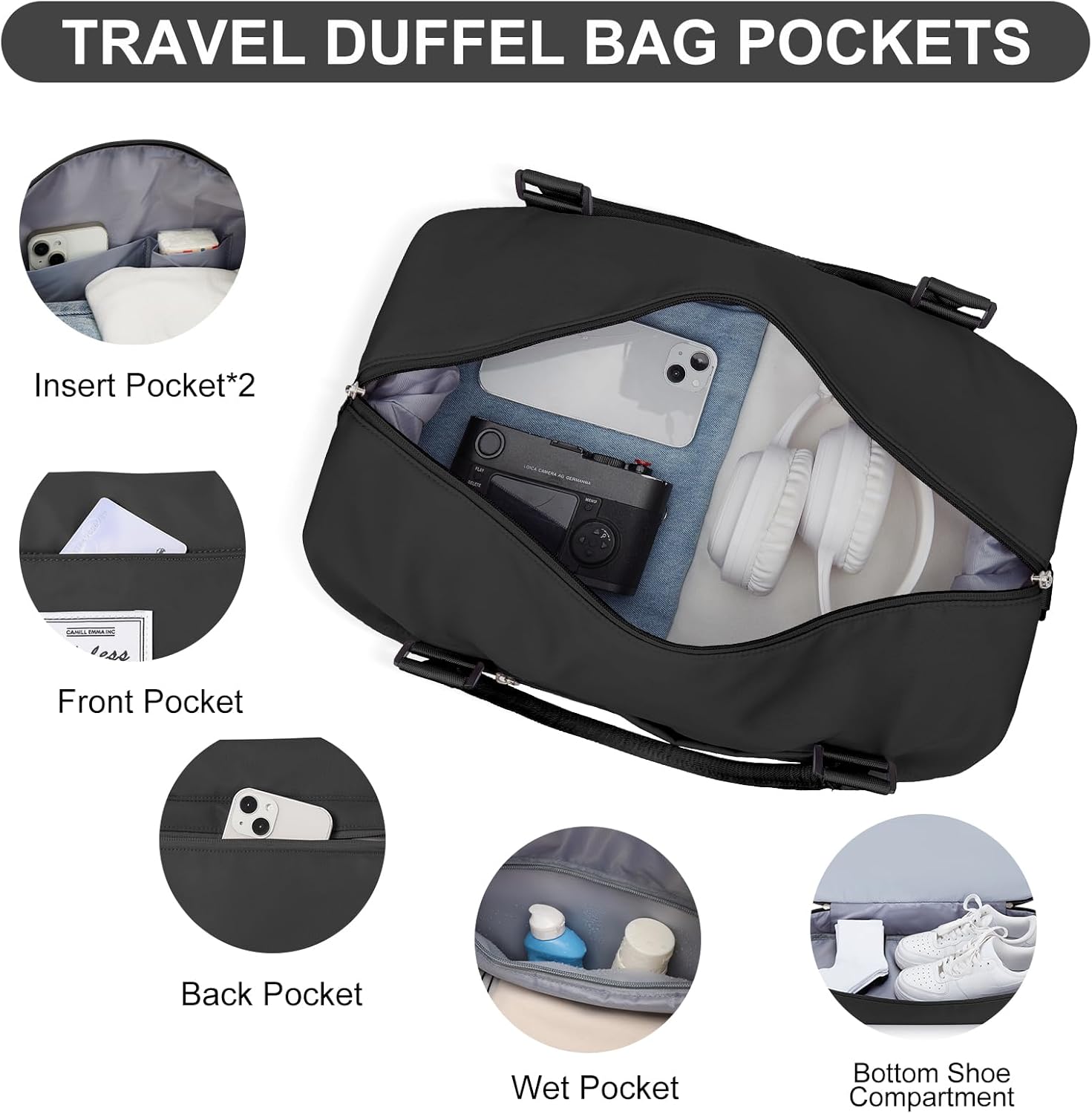 Weekender Bags for Women,Travel Duffle Overnight Bag with Shoe Compartment,Personal Item Carry On Bag,Gym Bag,3 Pcs Set