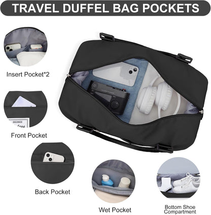 Weekender Bags for Women,Travel Duffle Overnight Bag with Shoe Compartment,Personal Item Carry On Bag,Gym Bag,3 Pcs Set