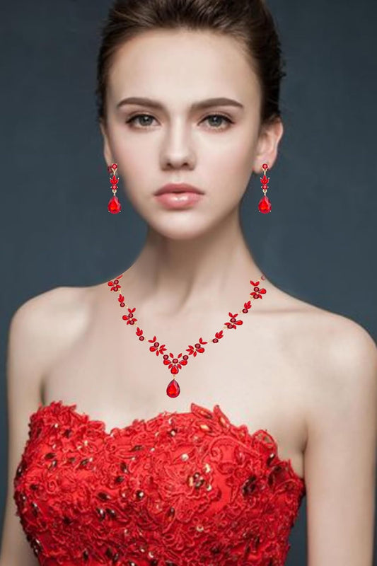 Bridal Wedding Elegant Floral Jewelry Set for Women/Brides/Bridesmaids Crystal Jewelry Set for Wedding Prom Party Bridal Crystal Necklace Earrings Bracelet Set