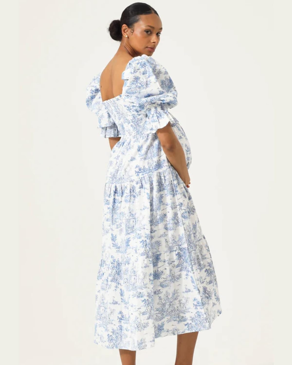 NOTHING FITS BUT Women’s Cotton Linen Kiko Pregnancy Maternity Dress, Casual Floral Maxi Maternity Gown for Baby Shower