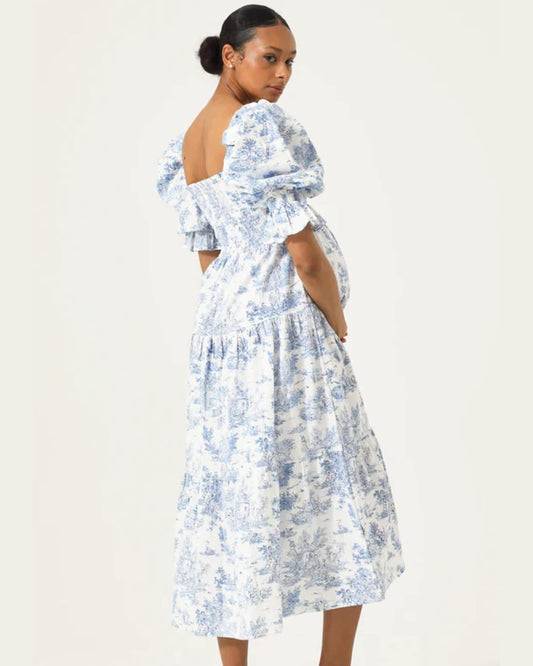 NOTHING FITS BUT Women’s Cotton Linen Kiko Pregnancy Maternity Dress, Casual Floral Maxi Maternity Gown for Baby Shower