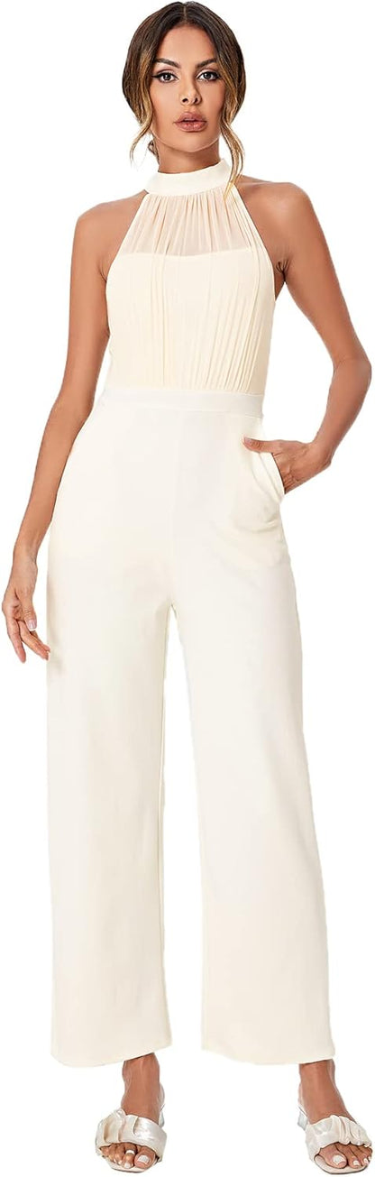 SweatyRocks Women's Elegant Sleeveless Halter High Waist Flare Leg Pants Romper Jumpsuit