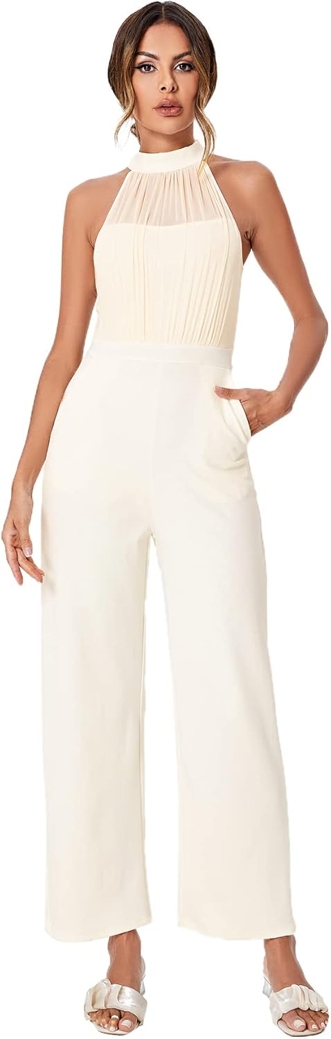 SweatyRocks Women's Elegant Sleeveless Halter High Waist Flare Leg Pants Romper Jumpsuit