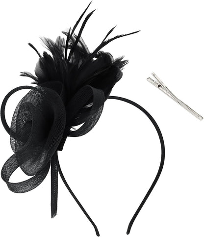 AMCAMI Fascinators Hats with Feather for Women 2025 Derby Hats Tea Party Hat with Headband and Clip