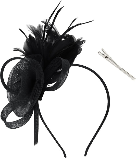 AMCAMI Fascinators Hats with Feather for Women 2025 Derby Hats Tea Party Hat with Headband and Clip