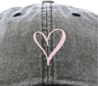 Hand Drawn Heart Hat Womens Embroidered Baseball Cap