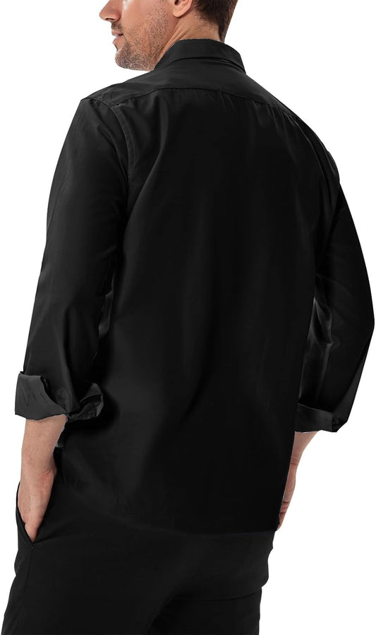 SIR7 Men's Slim Fit Stretch Dress Shirt Solid Color Microelastic Long Sleeve Casual Soft Business Button Up Shirts