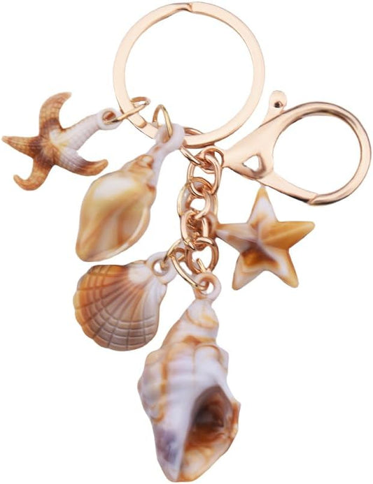 Beach Seashell Keychain Charm for Girls Ocean Starfish Key Chain Gold Bag Keyring Beach Theme Gifts for Women