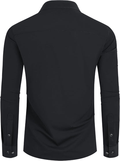 Stretch Mens Dress Shirts Long Sleeve Slim Fit Dress Shirts for Men Muscle Fit Wrinkle Free Button Down Shirt