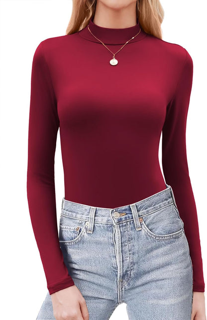 Zeagoo Womens Long Sleeve Shirts Mock Neck Basic Slim Fitted Tops Lightweight Stretch Base Layer T-Shirt