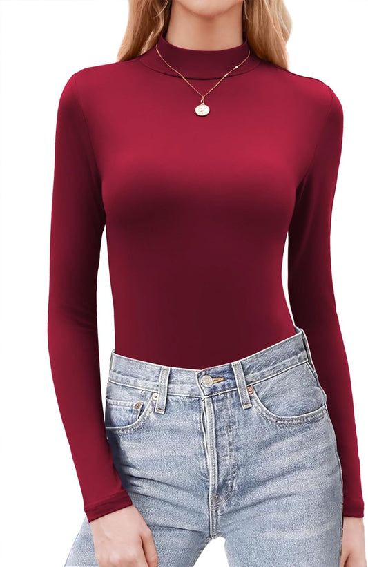 Zeagoo Womens Long Sleeve Shirts Mock Neck Basic Slim Fitted Tops Lightweight Stretch Base Layer T-Shirt
