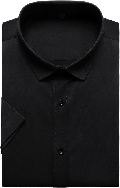 Men's Stretch Wrinkle Free Dress Shirts Formal Wedding Prom Short Sleeve Slim Fit Button Down Shirt