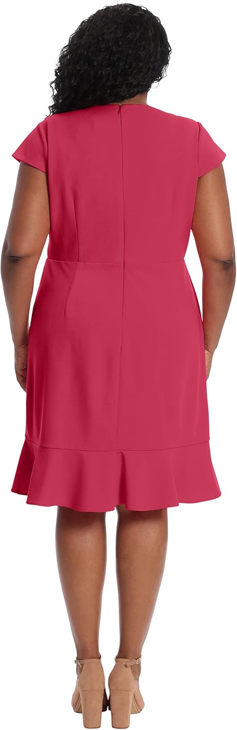 London Times Women's Dresses Feminine Ageless Surplice V-Neck Faux Wrap Ruffle Dress Office Event Shower Guest of