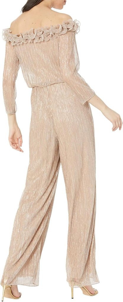 Adrianna Papell Womens Metallic Rosette Jumpsuit