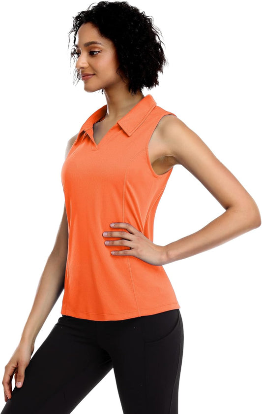 COOrun Women's Golf Polo Shirts Sleeveless Quick Dry Tennis T-Shirts Lightweight V-Neck with Collar Tank Top