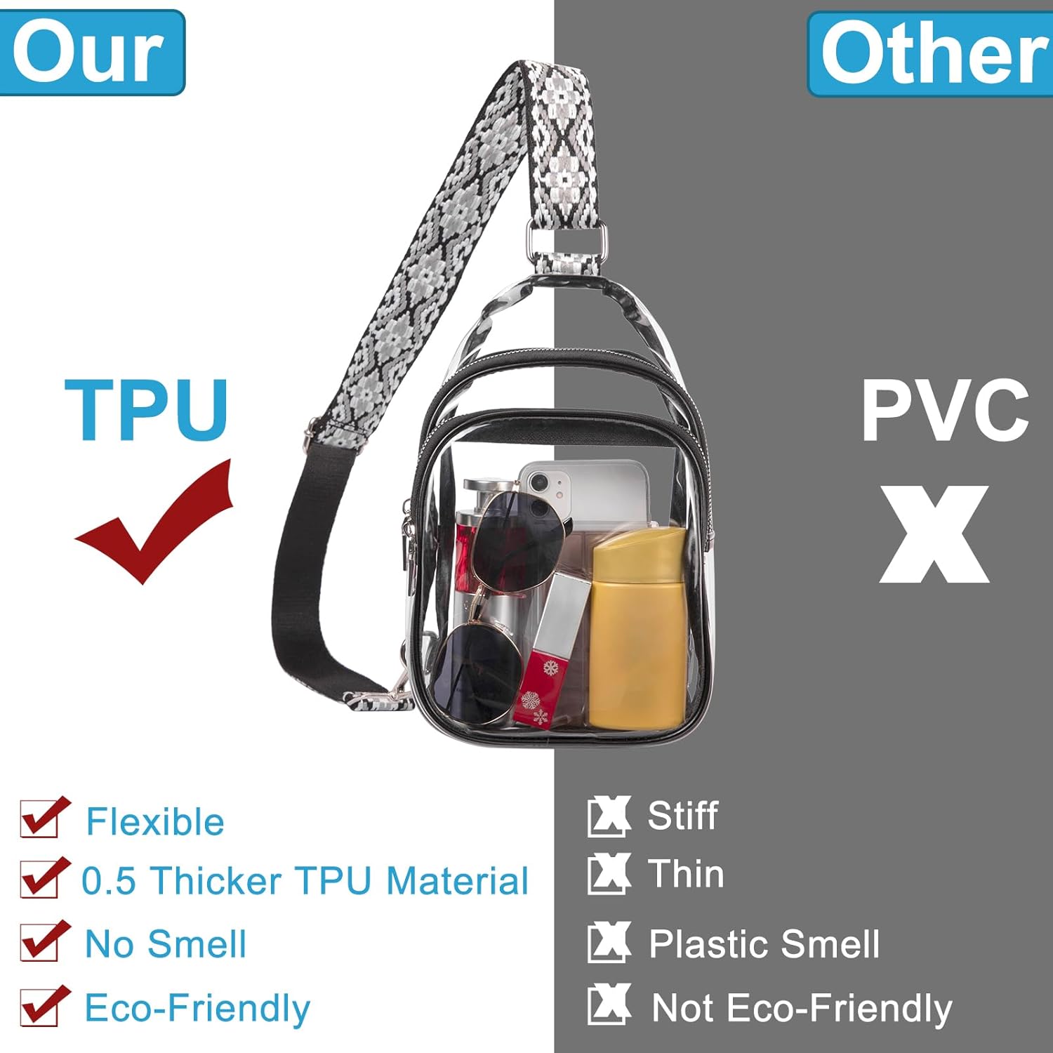 CLUCI Clear Bag for Stadium Events, Clear Crossbody Bag Purses for women stadium Transparent, Concerts Sports