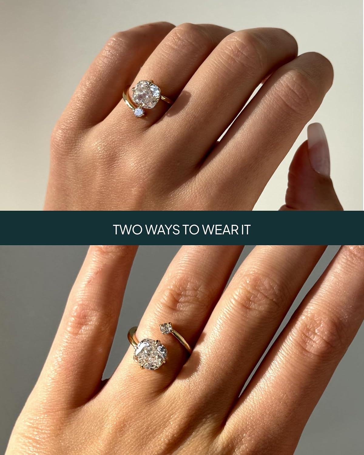 PAVOI 14K Yellow Plated Toi Et Moi 3CT Cushion Cut Cubic Zirconia Stone Wraparound Engagement Promise Ring for Women - Statement Ring