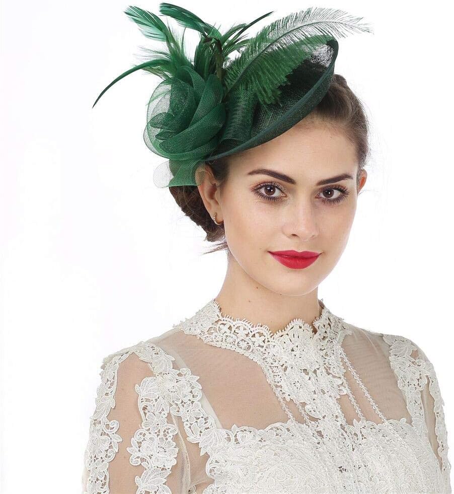 SAFERIN Women's Fascinators Feathers Tea Party Hat Veil Headband with Hair Clip for Cocktail Church
