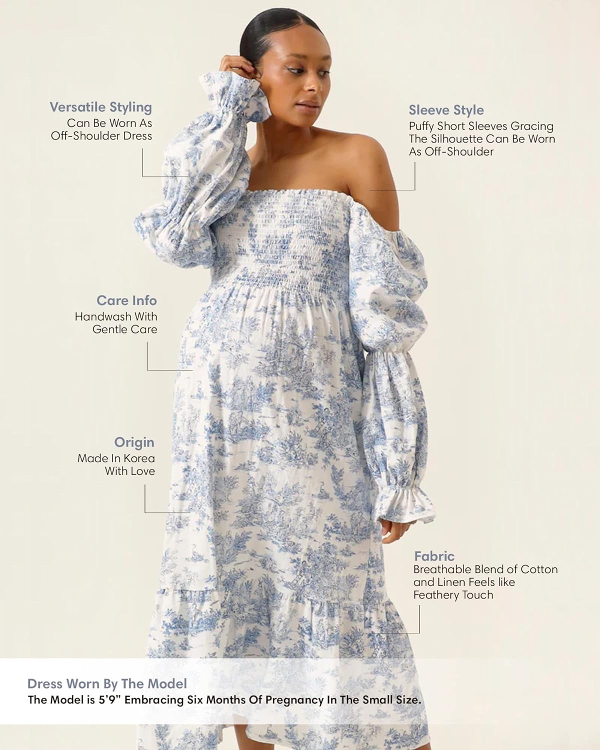 NOTHING FITS BUT Women’s Cotton Linen Kiko Pregnancy Maternity Dress, Casual Floral Maxi Maternity Gown for Baby Shower