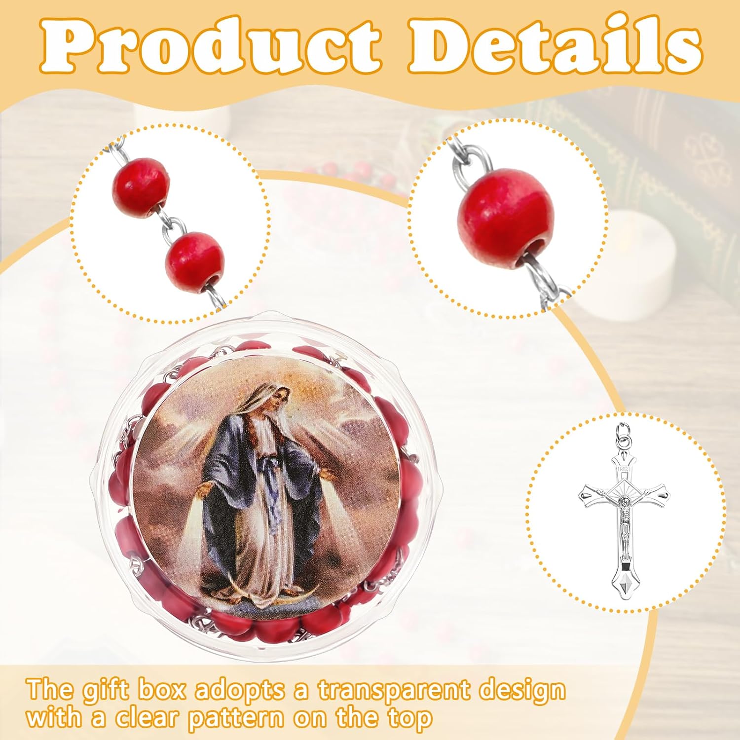 Bucherry 24 Pcs Our Lady of Grace Scented Red Rosary Necklace Party Favor Catholic Gift with Box Rosary Bead Necklace for Funeral Baptism First Communion