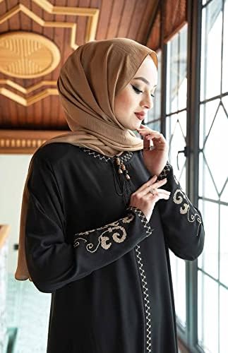 Women's Embroidered Sleeves Abaya and Embroidered On The Side of The Zipper Long Sleeve Floor Length Turkish Fashion