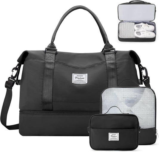 Weekender Bags for Women,Travel Duffle Overnight Bag with Shoe Compartment,Personal Item Carry On Bag,Gym Bag,3 Pcs Set