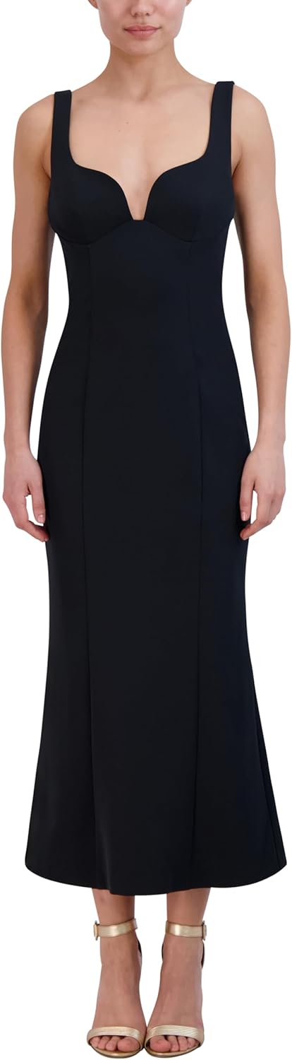 BCBGMAXAZRIA Women's Sleeveless Sweetheart Neck Flared Sheath Midi Dress