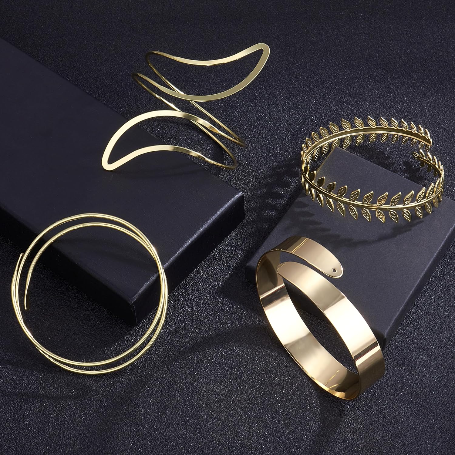 6-12 Pcs Arm Cuff Bracelets for Women Gold UpperCuff Cuff Bangle Bracelet Open Adjustable Gold Arm Bracelet Set