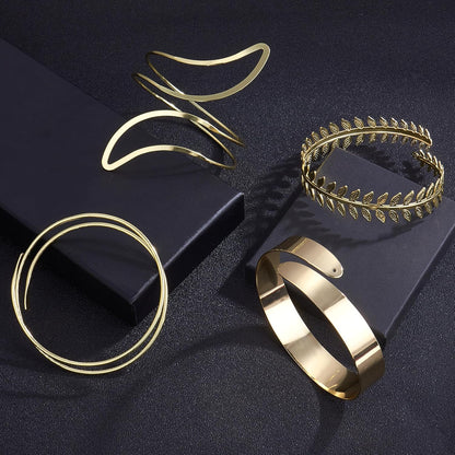 6-12 Pcs Arm Cuff Bracelets for Women Gold UpperCuff Cuff Bangle Bracelet Open Adjustable Gold Arm Bracelet Set