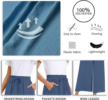 Bestbee Women's Palazzo Pants Dressy Casual Wide Leg Slacks Elastic Waist with Pockets