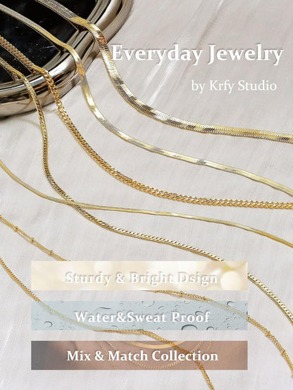 Krfy Gold Chain Necklace for Women Trendy - 925 Sterling Silver Clasp Dainty Choker Necklace 14K Gold Plated 14/16/18/20 inch Thin Simple Box Figaro Chain Herringbone Necklace Gold Jewelry for Women