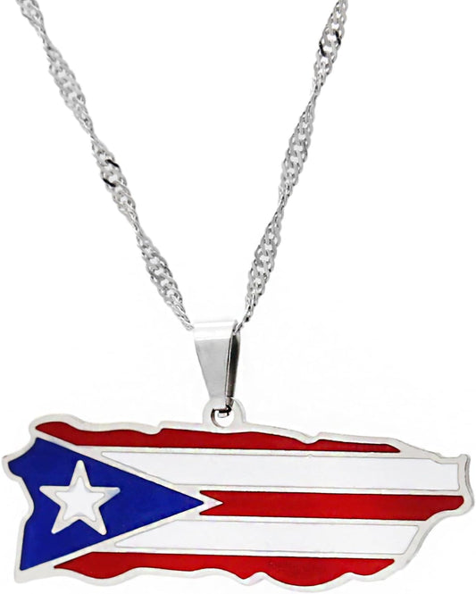 Womens Fashion Stainless Steel Puerto Rico Map Pendant Necklace