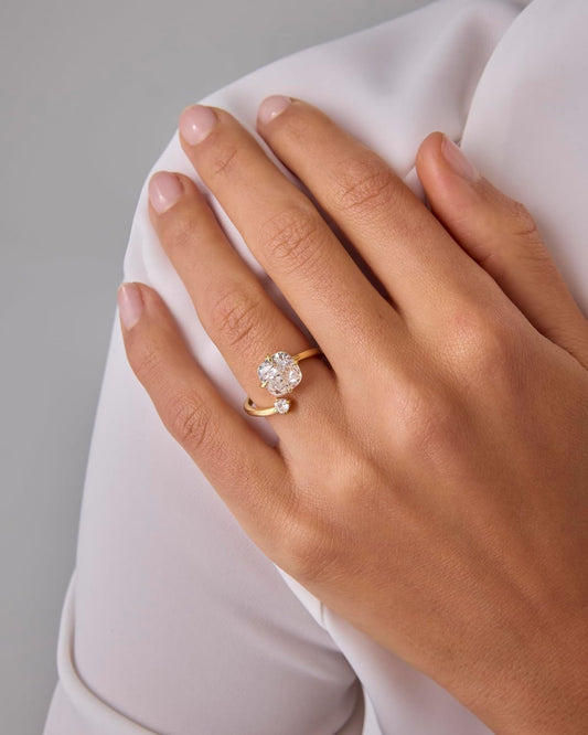 PAVOI 14K Yellow Plated Toi Et Moi 3CT Cushion Cut Cubic Zirconia Stone Wraparound Engagement Promise Ring for Women - Statement Ring