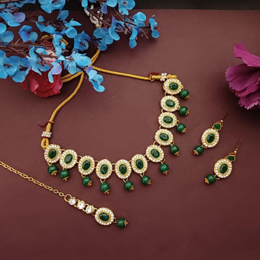 Efulgenz Crystal Indian Jewelry Choker Kundan Crystal Faux Pearl Necklace Earrings Maang Tikka Head Chain Bollywood Wedding Bridal Set for Women
