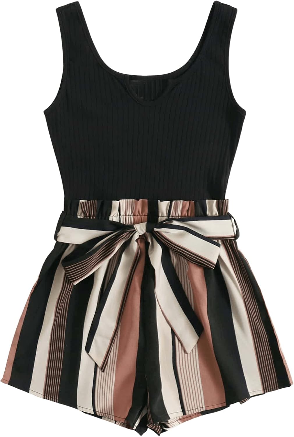 SOLY HUX Women's Summer Sleeveless Belted Tank Romper Short Jumpsuit