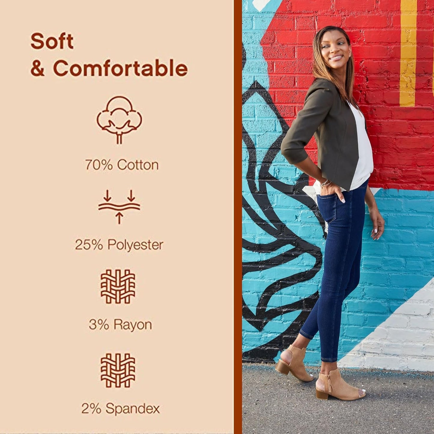 No Nonsense Classic Denim Leggings-Jeggings for Women with Real Back Pockets, High Waisted Stretch Jeans