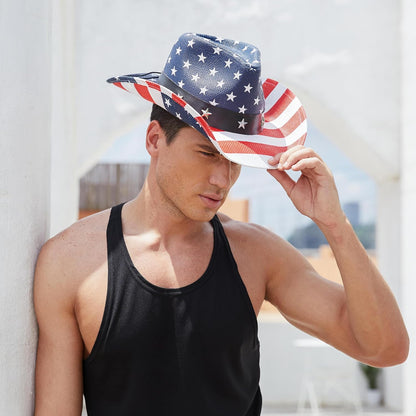 American Flag Cowboy Hat Patriotic USA Western Hat 4th of July Party Parade Rodeo Unisex Cowboy Cowgirl Hat