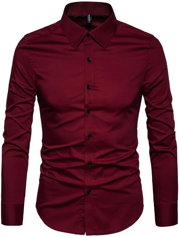 LOCALMODE Men's Slim Fit Cotton Business Shirt Solid Long Sleeve Button Down Dress Shirts