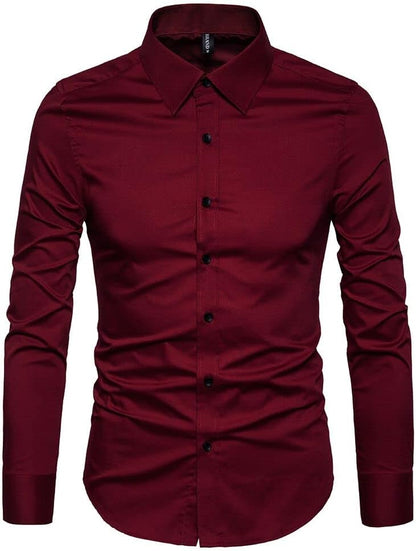 LOCALMODE Men's Slim Fit Cotton Business Shirt Solid Long Sleeve Button Down Dress Shirts
