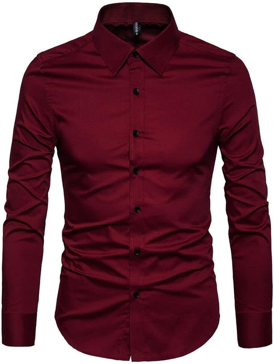 LOCALMODE Men's Slim Fit Cotton Business Shirt Solid Long Sleeve Button Down Dress Shirts
