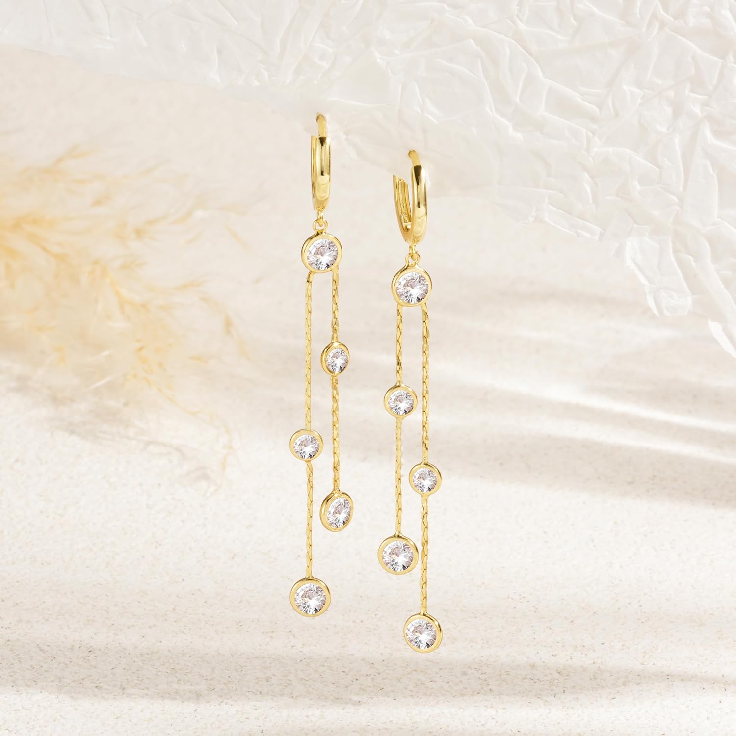Gold Dangle Earrings for Women: Hypoallergenic Long Drop Dangling Earrings, Dainty 14K Gold Plated Hoop Earrings, Trendy Fashion Jewelry for Prom